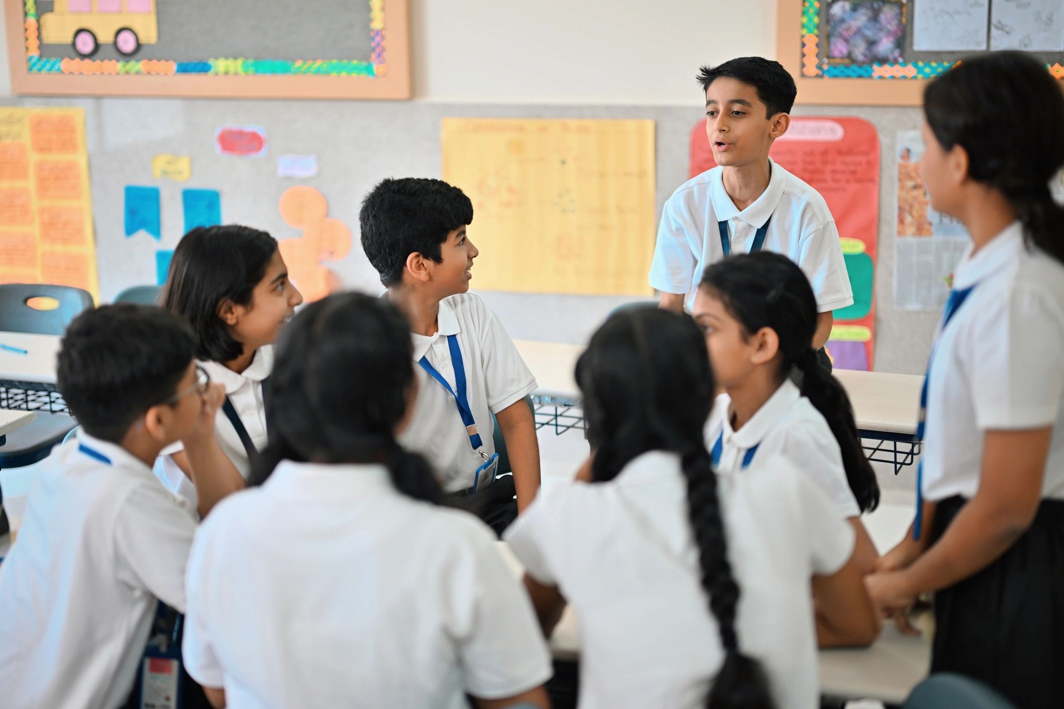 Students participating in a classroom group activity